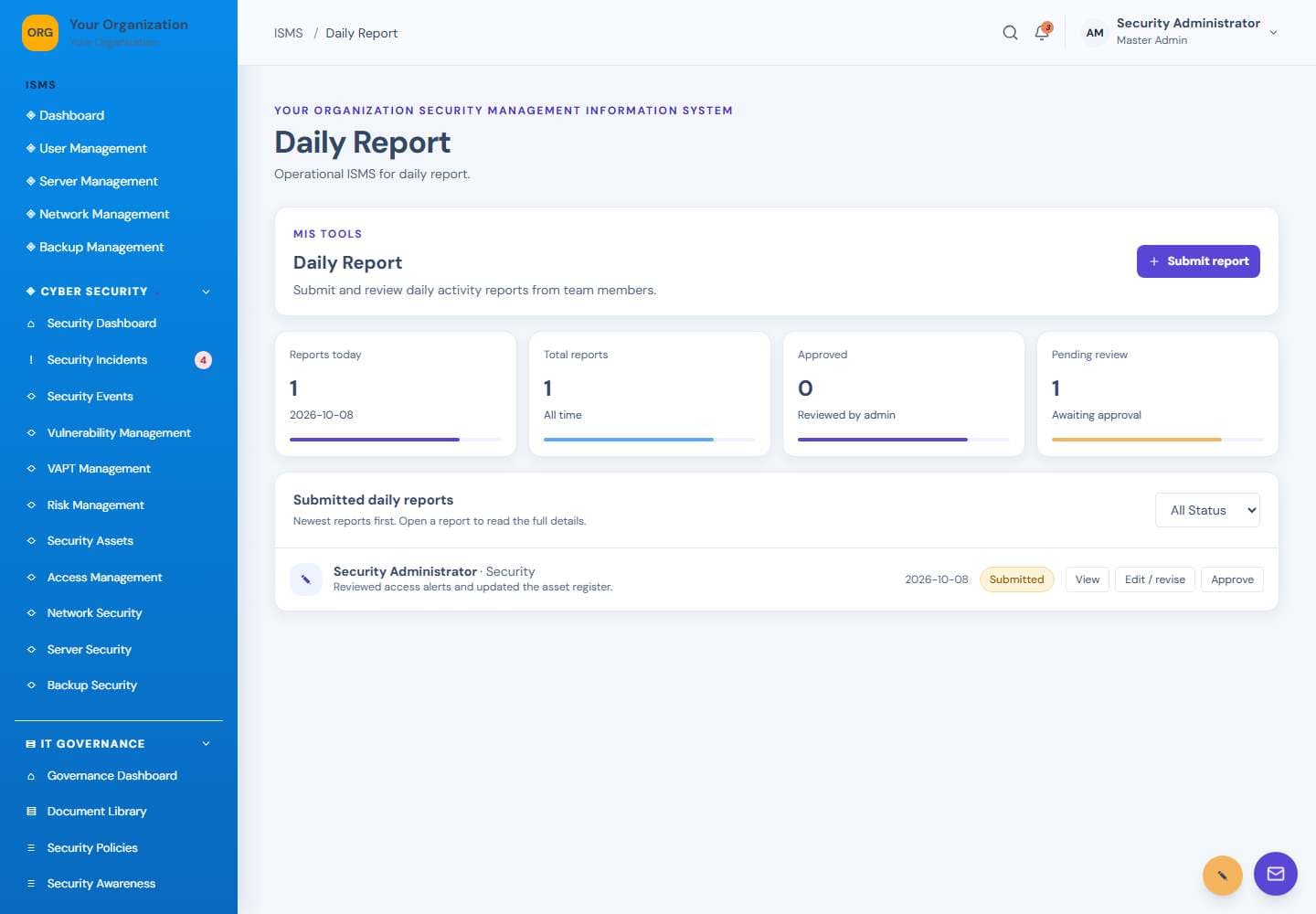 Daily Report screen: Daily reports