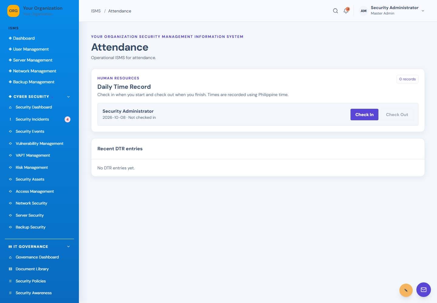 Attendance screen: Attendance management